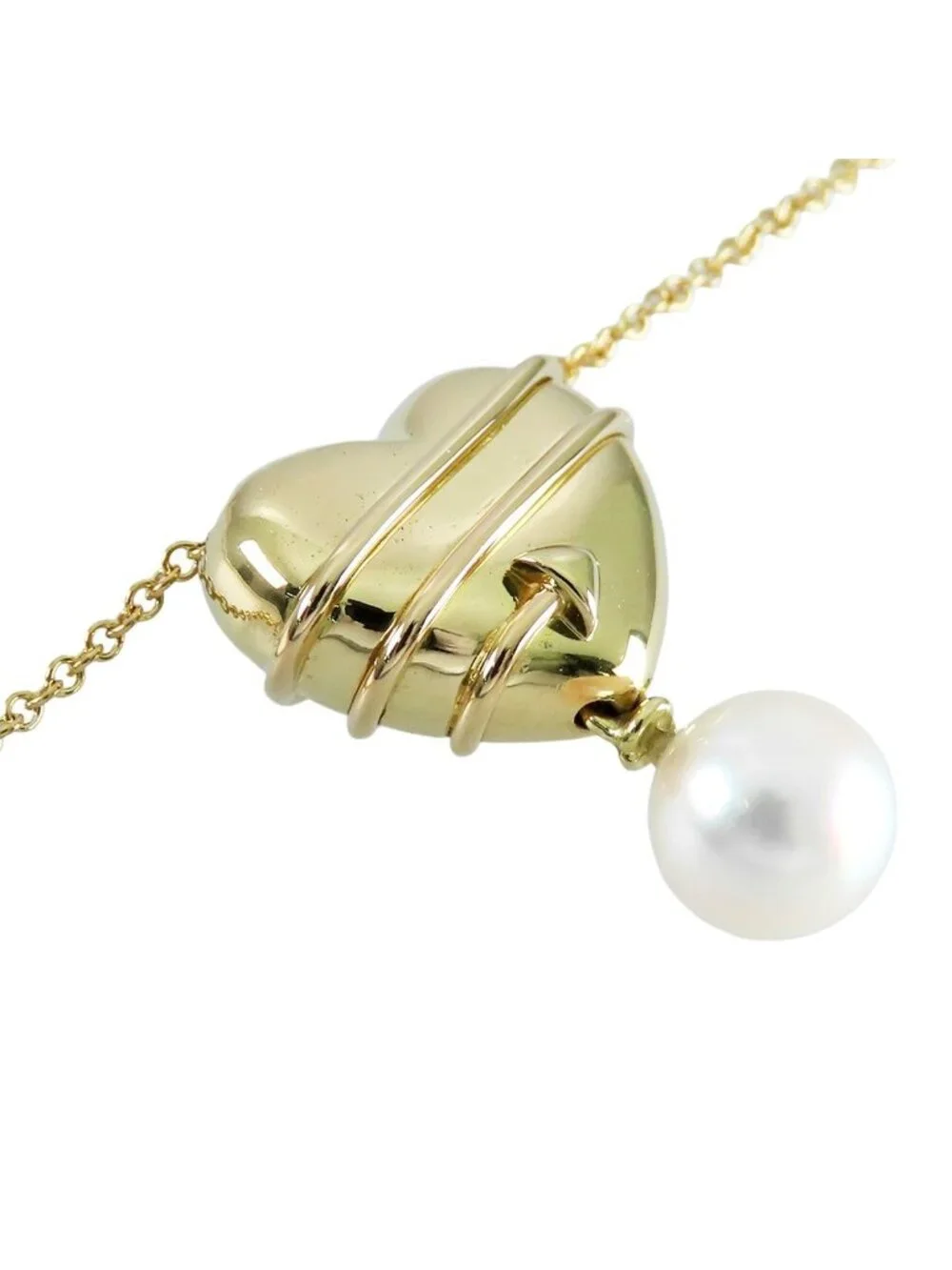 Tiffany & Co Heart Arrow Necklace Yellow Gold 18k Akoya Pearl Pendant